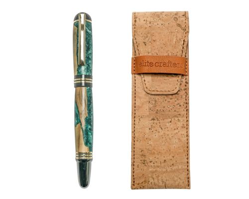 Rollerball Pen, Handmade of Olive Wood & Green Color Epoxy Resin, "Praxis" Design
