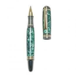 Rollerball Pen, Handmade of Olive Wood & Green Color Epoxy Resin, "Praxis" Design,2