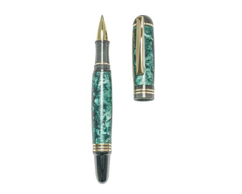Rollerball Pen, Handmade of Olive Wood & Green Color Epoxy Resin, "Praxis" Design,2
