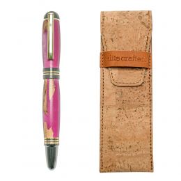 Rollerball Pen, Handmade of Olive Wood & Pink Color Epoxy Resin, "Praxis" Design