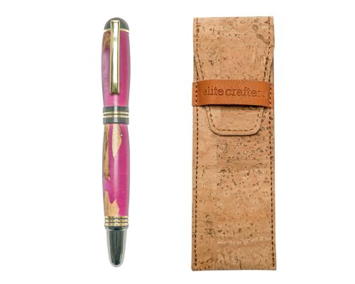 Rollerball Pen, Handmade of Olive Wood & Pink Color Epoxy Resin, "Praxis" Design