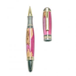 Rollerball Pen, Handmade of Olive Wood & Pink Color Epoxy Resin, "Praxis" Design, 2