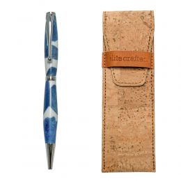 Ballpoint Pen, Handmade of White Corian & Blue Epoxy Resin, "Venus" Design