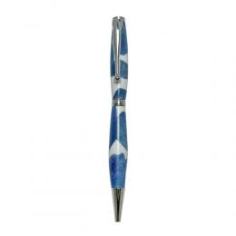 Ballpoint Pen, Handmade of White Corian & Blue Epoxy Resin, Venus Design, 1