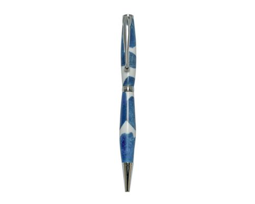 Ballpoint Pen, Handmade of White Corian & Blue Epoxy Resin, Venus Design, 1