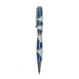 Ballpoint Pen, Handmade of White Corian & Blue Epoxy Resin, Venus Design, 1