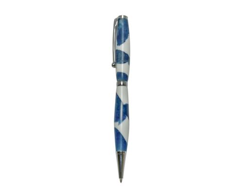 Ballpoint Pen, Handmade of White Corian & Blue Epoxy Resin, Venus Design, 1