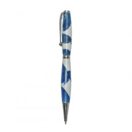 Ballpoint Pen, Handmade of White Corian & Blue Epoxy Resin, Venus Design, 3