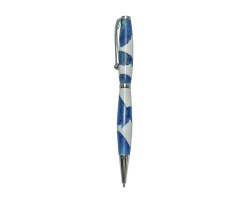 Ballpoint Pen, Handmade of White Corian & Blue Epoxy Resin, Venus Design, 3