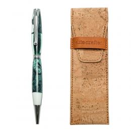 Ballpoint Pen, Handmade of White Corian & Green Epoxy Resin, "Venus" Design