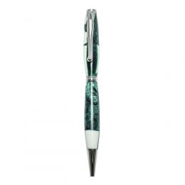 Ballpoint Pen, Handmade of White Corian & Green Epoxy Resin, Venus Design, 2