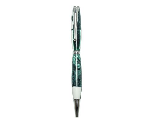 Ballpoint Pen, Handmade of White Corian & Green Epoxy Resin, Venus Design, 2