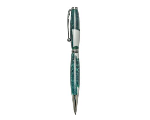 Ballpoint Pen, Handmade of White Corian & Green Epoxy Resin, Venus Design, 3