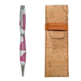 Ballpoint Pen, Handmade of White Corian & Pink Epoxy Resin, "Venus" Design