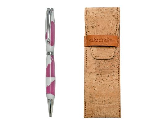 Ballpoint Pen, Handmade of White Corian & Pink Epoxy Resin, "Venus" Design