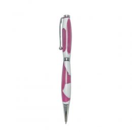 Ballpoint Pen, Handmade of White Corian & Pink Epoxy Resin, Venus Design, 2