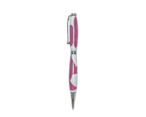 Ballpoint Pen, Handmade of White Corian & Pink Epoxy Resin, Venus Design, 2