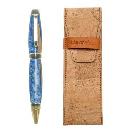 Ballpoint Pen, Handmade of Olive Wood & Blue Color Epoxy Resin, "Zeus" Design