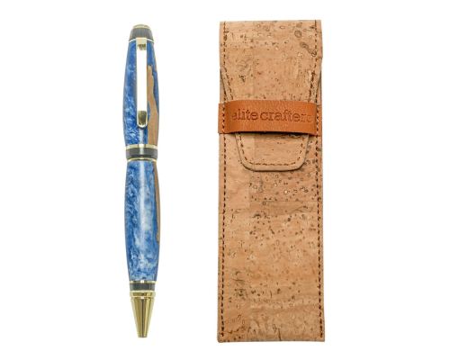 Ballpoint Pen, Handmade of Olive Wood & Blue Color Epoxy Resin, "Zeus" Design