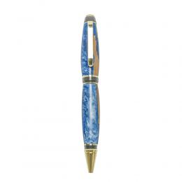 Ballpoint Pen, Handmade of Olive Wood & Blue Color Epoxy Resin, "Zeus" Design, 3