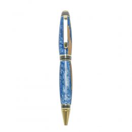 Ballpoint Pen, Handmade of Olive Wood & Blue Color Epoxy Resin, "Zeus" Design, 3