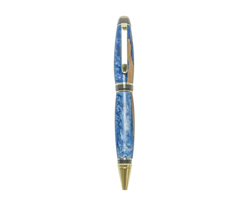 Ballpoint Pen, Handmade of Olive Wood & Blue Color Epoxy Resin, "Zeus" Design, 3