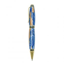 Ballpoint Pen, Handmade of Olive Wood & Blue Color Epoxy Resin, "Zeus" Design, 2