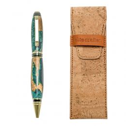 Ballpoint Pen, Handmade of Olive Wood & Green Color Epoxy Resin, "Zeus" Design