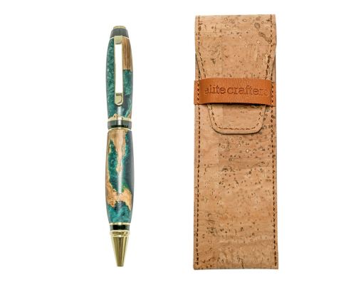 Ballpoint Pen, Handmade of Olive Wood & Green Color Epoxy Resin, "Zeus" Design