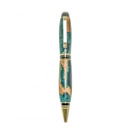 Ballpoint Pen, Handmade of Olive Wood & Green Color Epoxy Resin, "Zeus" Design, 3