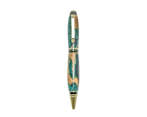 Ballpoint Pen, Handmade of Olive Wood & Green Color Epoxy Resin, "Zeus" Design, 3