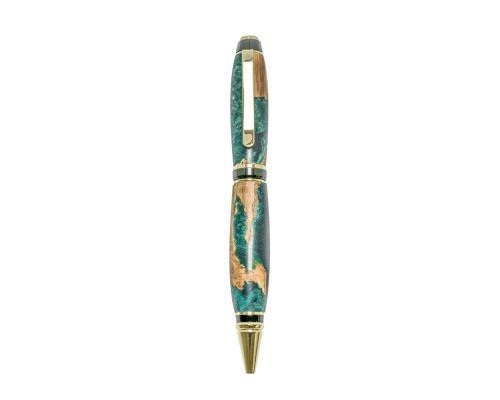 Ballpoint Pen, Handmade of Olive Wood & Green Color Epoxy Resin, "Zeus" Design, 3