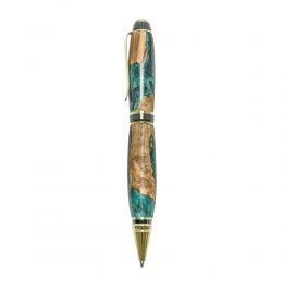 Ballpoint Pen, Handmade of Olive Wood & Green Color Epoxy Resin, "Zeus" Design, 2