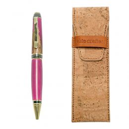 Ballpoint Pen, Handmade of Olive Wood & Pink Color Epoxy Resin, "Zeus" Design