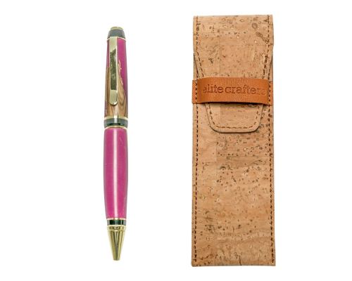 Ballpoint Pen, Handmade of Olive Wood & Pink Color Epoxy Resin, "Zeus" Design