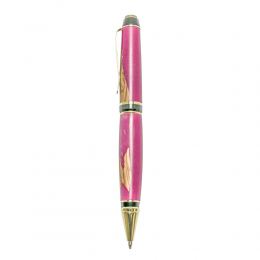 Ballpoint Pen, Handmade of Olive Wood & Pink Color Epoxy Resin, "Zeus" Design, 2