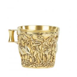 Ancient Greek Cup. Handmade of Gold Plated Copper - "Vapheio Lakonias" 15 Century B.C. Museum Copy - Domestic Animals Design. Large Size