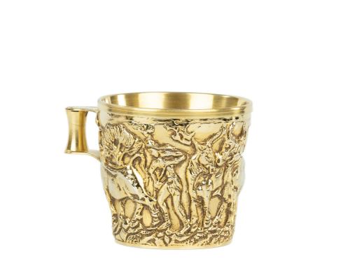 Ancient Greek Cup. Handmade of Gold Plated Copper - "Vapheio Lakonias" 15 Century B.C. Museum Copy - Domestic Animals Design. Large Size