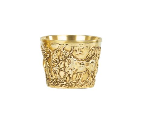 Ancient Greek Cup. Handmade of Gold Plated Copper - "Vapheio Lakonias" 15 Century B.C. Museum Copy - Domestic Animals Design. Large Size