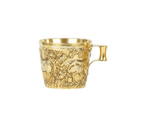 Ancient Greek Cup. Handmade of Gold Plated Copper - "Vapheio Lakonias" 15 Century B.C. Museum Copy - Domestic Animals Design. Large Size