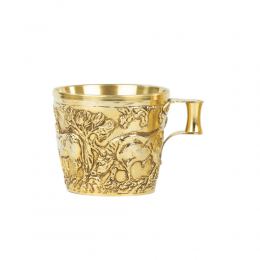 Ancient Greek Cup. Handmade of Gold Plated Copper - "Vapheio Lakonias" 15 Century B.C. Museum Copy - Domestic Animals Design. Small Size