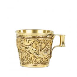 Ancient Greek Cup. Handmade of Gold Plated Copper - "Vapheio Lakonias" 15 Century B.C. Museum Copy - Wild Animals Design. Large Size