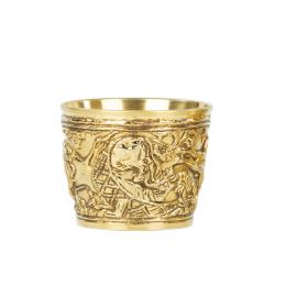 Ancient Greek Cup. Handmade of Gold Plated Copper - "Vapheio Lakonias" 15 Century B.C. Museum Copy - Wild Animals Design. Large Size