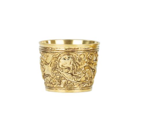 Ancient Greek Cup. Handmade of Gold Plated Copper - "Vapheio Lakonias" 15 Century B.C. Museum Copy - Wild Animals Design. Large Size