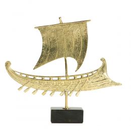 Ancient Greek Trireme Warship, Table Sculpture - Solid Brass on Black Marble - Handmade Decor Creation - 26cm (10.2")