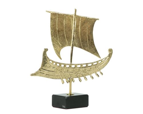 Ancient Greek Trireme Warship, Table Sculpture - Solid Brass on Black Marble - Handmade Decor Creation - 26cm (10.2")