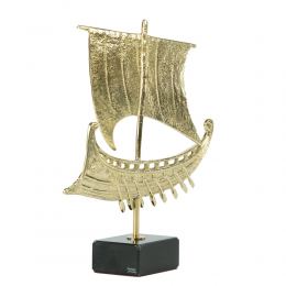 Ancient Greek Trireme Warship, Table Sculpture - Solid Brass on Black Marble - Handmade Decor Creation - 26cm (10.2")