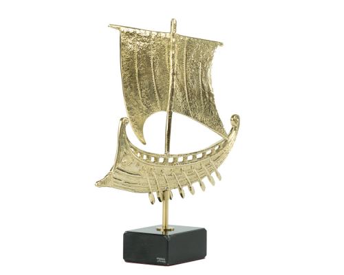 Ancient Greek Trireme Warship, Table Sculpture - Solid Brass on Black Marble - Handmade Decor Creation - 26cm (10.2")