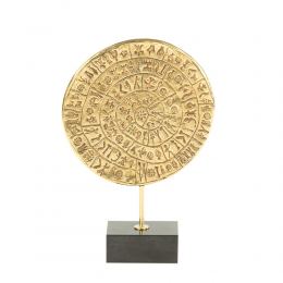 Phaistos Disc or Festos Disk, Table Sculpture - Solid Brass on Black Marble - Handmade Decor Creation - 22cm (8.7")