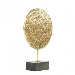 Phaistos Disc or Festos Disk, Table Sculpture - Solid Brass on Black Marble - Handmade Decor Creation - 22cm (8.7")